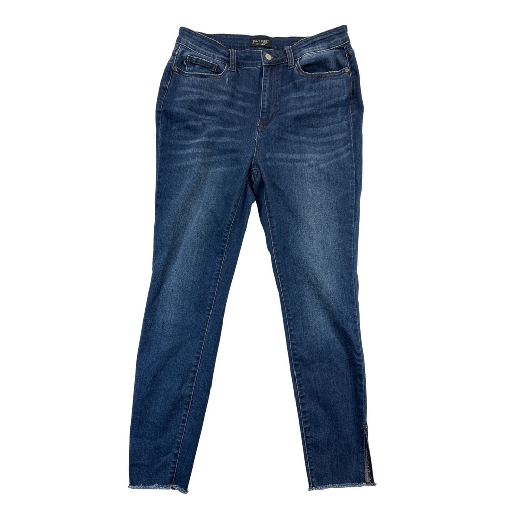 Judy Blue Jeans Womens 15/32 Dark Wash High Rise Raw Hem Ankle Zip